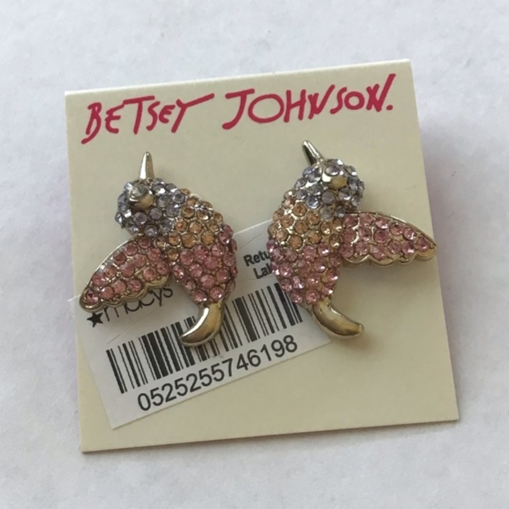 Betsey Johnson Gold-Tone Pave Bird Stud Earrings